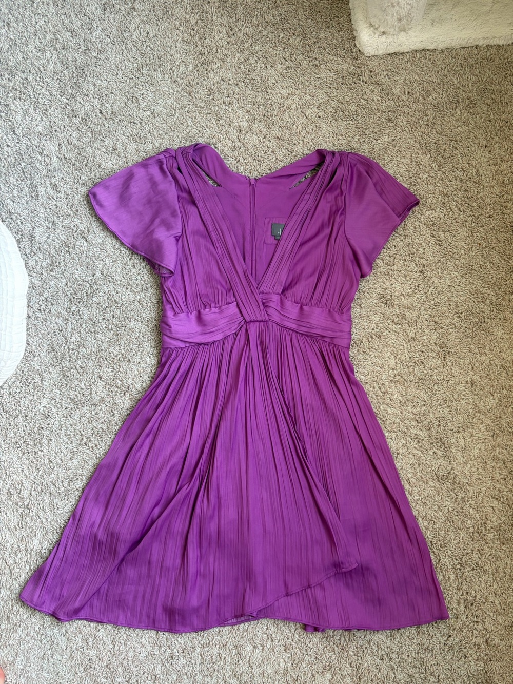 Anthropologie Purple Pleated V-Neck A-Line Dress